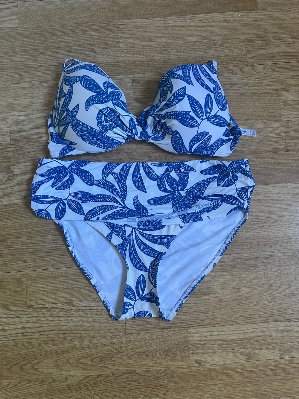 la Vie en Rose Aqua Blue Tropical Botanical Print Bikini Set